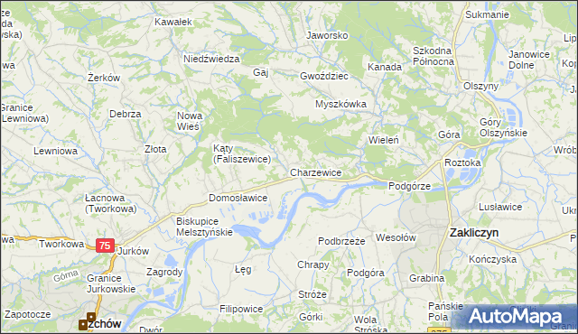 mapa Charzewice, Charzewice na mapie Targeo