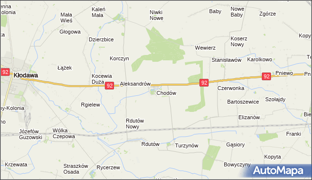 mapa Chodów powiat kolski, Chodów powiat kolski na mapie Targeo