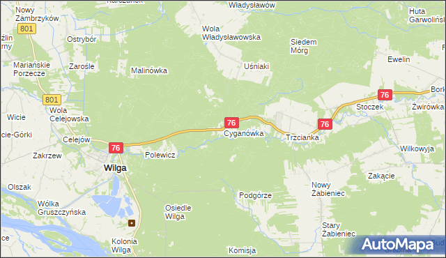 mapa Cyganówka gmina Wilga, Cyganówka gmina Wilga na mapie Targeo