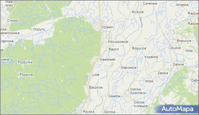 mapa Gawłówek gmina Drwinia, Gawłówek gmina Drwinia na mapie Targeo