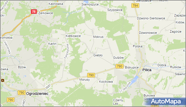 mapa Giebło, Giebło na mapie Targeo