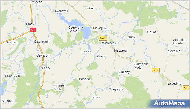 mapa Glitajny gmina Bartoszyce, Glitajny gmina Bartoszyce na mapie Targeo