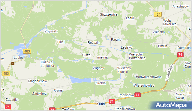 mapa Imielnia gmina Kluki, Imielnia gmina Kluki na mapie Targeo