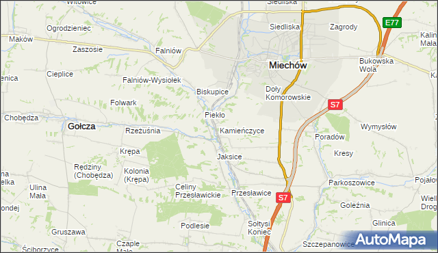 mapa Kamieńczyce gmina Miechów, Kamieńczyce gmina Miechów na mapie Targeo