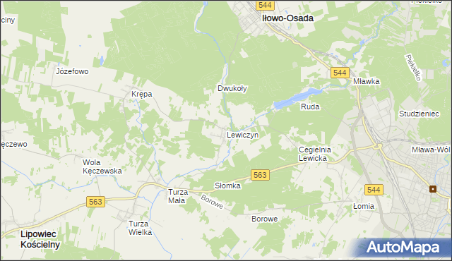 mapa Lewiczyn gmina Lipowiec Kościelny, Lewiczyn gmina Lipowiec Kościelny na mapie Targeo