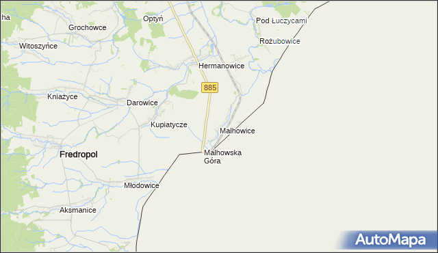 mapa Malhowice, Malhowice na mapie Targeo