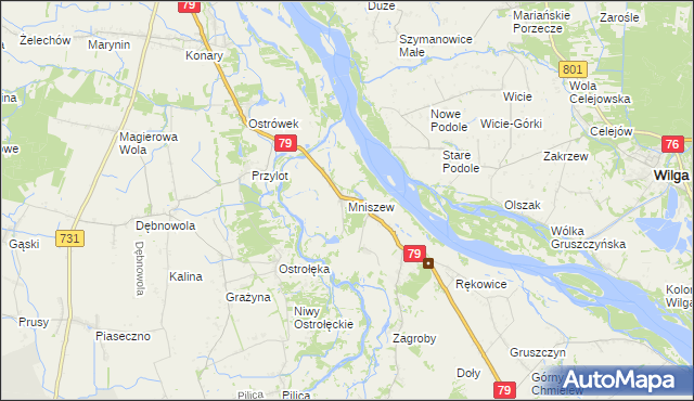 mapa Mniszew gmina Magnuszew, Mniszew gmina Magnuszew na mapie Targeo