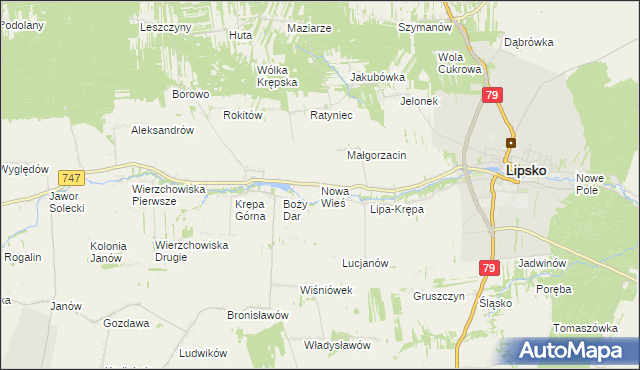 mapa Nowa Wieś gmina Lipsko, Nowa Wieś gmina Lipsko na mapie Targeo