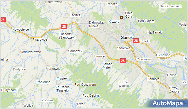 mapa Płowce gmina Sanok, Płowce gmina Sanok na mapie Targeo