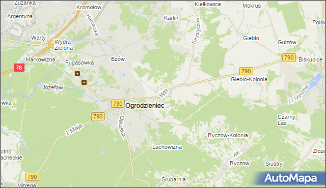 mapa Podzamcze gmina Ogrodzieniec, Podzamcze gmina Ogrodzieniec na mapie Targeo