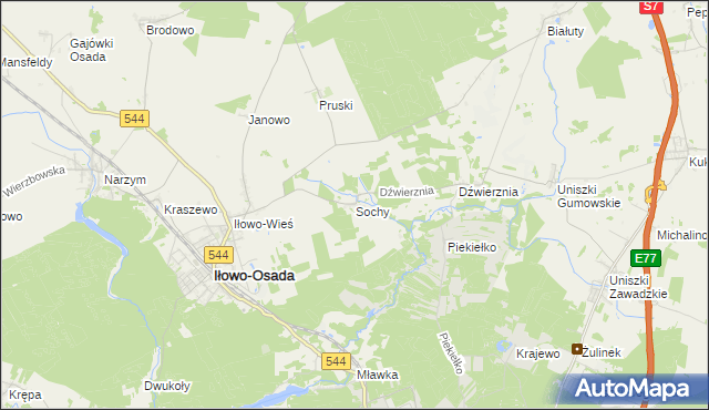 mapa Sochy gmina Iłowo-Osada, Sochy gmina Iłowo-Osada na mapie Targeo