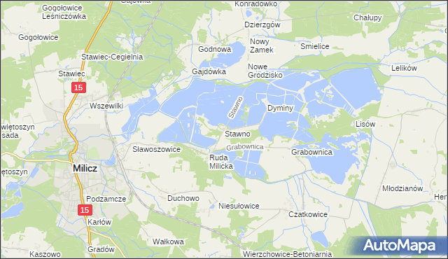 mapa Stawno gmina Milicz, Stawno gmina Milicz na mapie Targeo