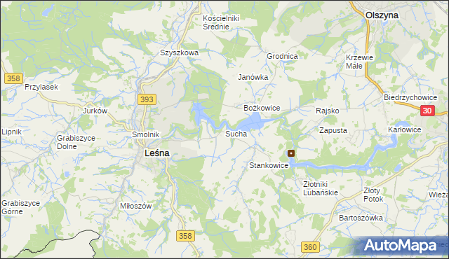 mapa Sucha gmina Leśna, Sucha gmina Leśna na mapie Targeo