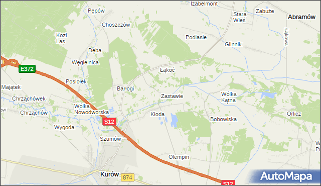 mapa Zastawie gmina Kurów, Zastawie gmina Kurów na mapie Targeo
