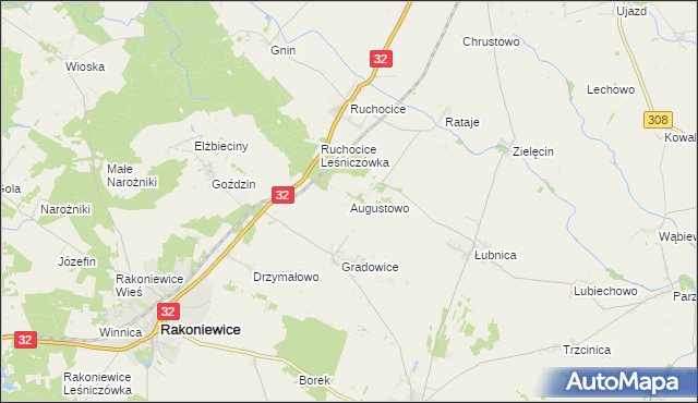 mapa Augustowo gmina Wielichowo, Augustowo gmina Wielichowo na mapie Targeo