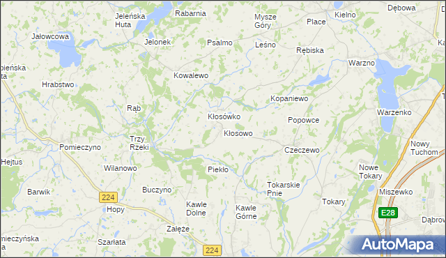 mapa Kłosowo gmina Przodkowo, Kłosowo gmina Przodkowo na mapie Targeo