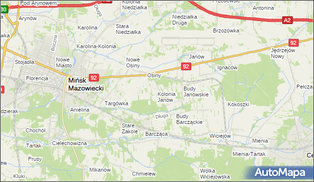 mapa Kolonia Janów gmina Mińsk Mazowiecki, Kolonia Janów gmina Mińsk Mazowiecki na mapie Targeo