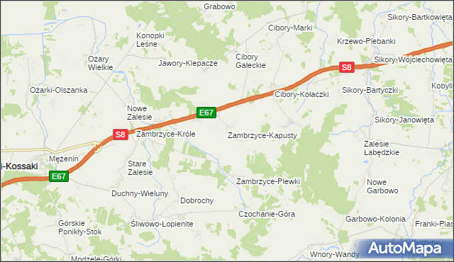 mapa Zambrzyce-Kapusty, Zambrzyce-Kapusty na mapie Targeo