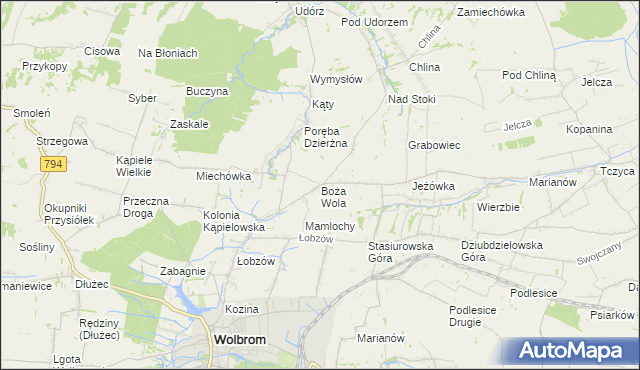 mapa Boża Wola gmina Wolbrom, Boża Wola gmina Wolbrom na mapie Targeo