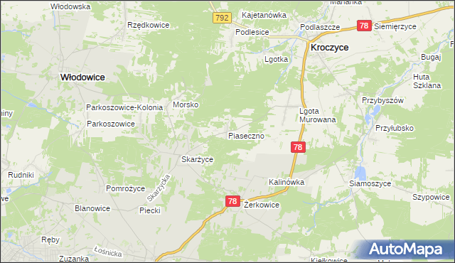 mapa Piaseczno gmina Kroczyce, Piaseczno gmina Kroczyce na mapie Targeo