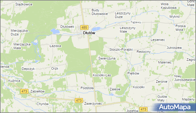 mapa Świerczyna gmina Dłutów, Świerczyna gmina Dłutów na mapie Targeo