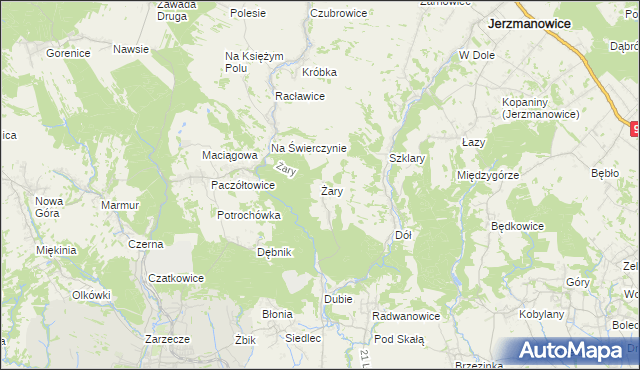 mapa Żary gmina Krzeszowice, Żary gmina Krzeszowice na mapie Targeo