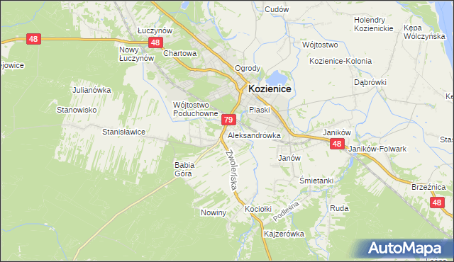 mapa Aleksandrówka gmina Kozienice, Aleksandrówka gmina Kozienice na mapie Targeo