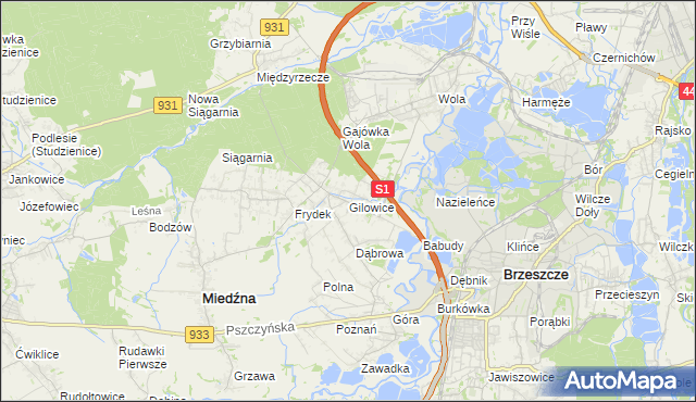 mapa Gilowice gmina Miedźna, Gilowice gmina Miedźna na mapie Targeo