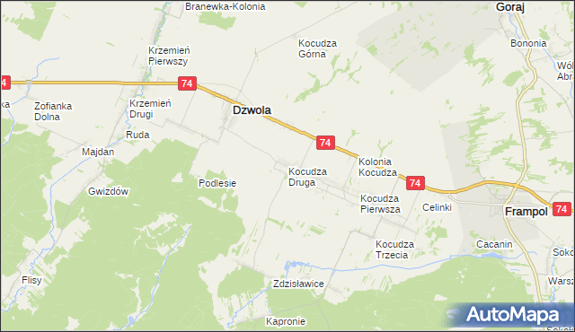 mapa Kocudza Druga, Kocudza Druga na mapie Targeo