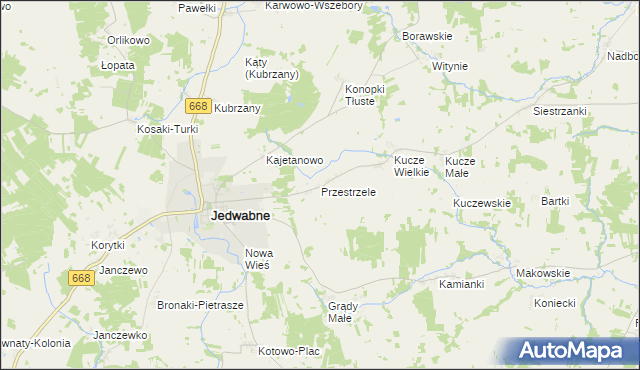 mapa Przestrzele gmina Jedwabne, Przestrzele gmina Jedwabne na mapie Targeo