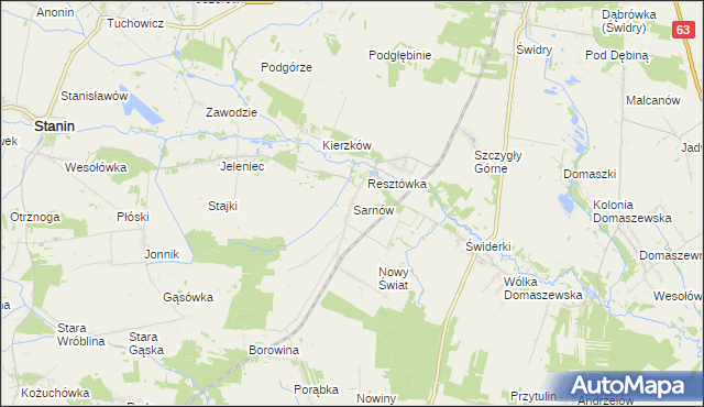 mapa Sarnów gmina Stanin, Sarnów gmina Stanin na mapie Targeo