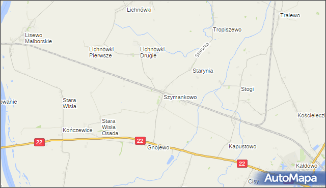 mapa Szymankowo gmina Lichnowy, Szymankowo gmina Lichnowy na mapie Targeo