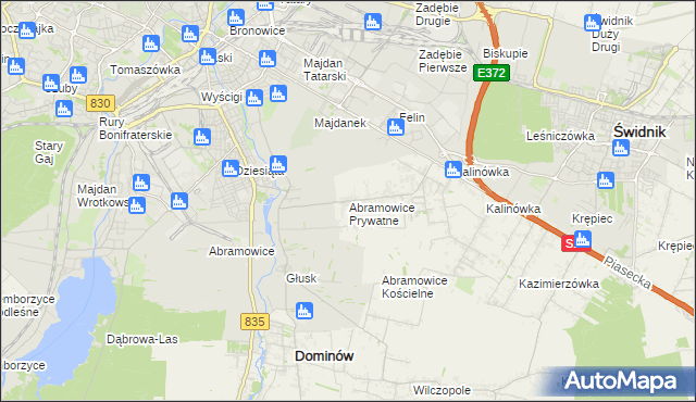 mapa Abramowice Prywatne, Abramowice Prywatne na mapie Targeo