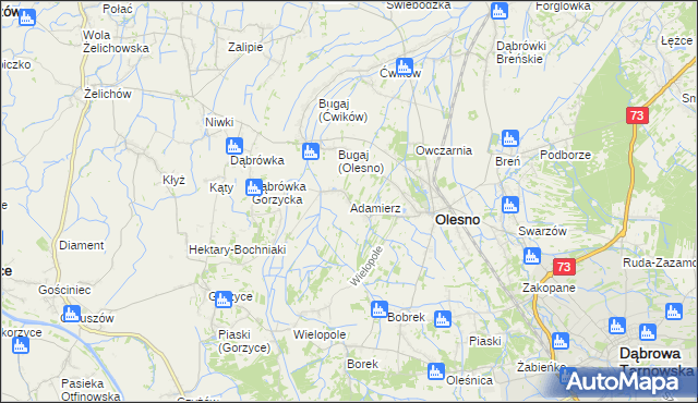 mapa Adamierz gmina Olesno, Adamierz gmina Olesno na mapie Targeo