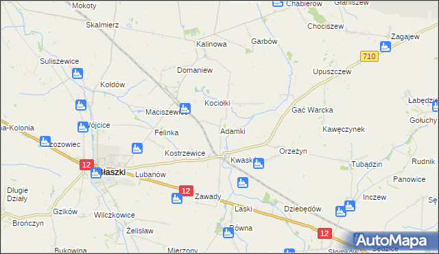 mapa Adamki gmina Błaszki, Adamki gmina Błaszki na mapie Targeo