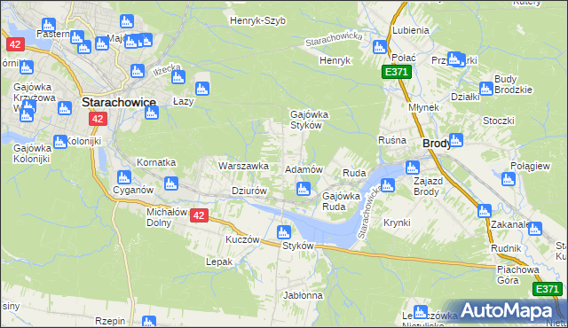 mapa Adamów gmina Brody, Adamów gmina Brody na mapie Targeo