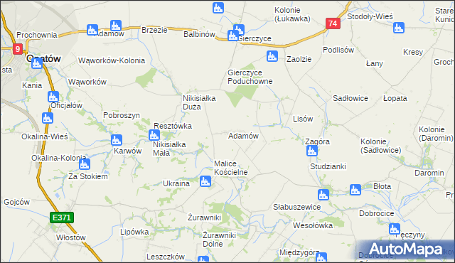 mapa Adamów gmina Lipnik, Adamów gmina Lipnik na mapie Targeo