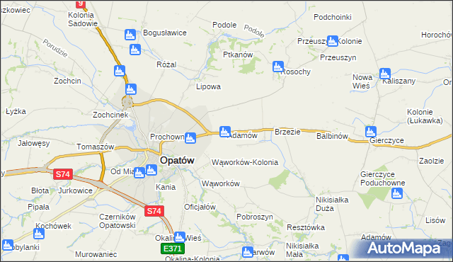 mapa Adamów gmina Opatów, Adamów gmina Opatów na mapie Targeo