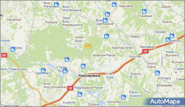 mapa Adamów-Parcel, Adamów-Parcel na mapie Targeo