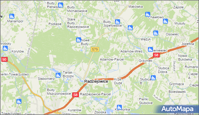 mapa Adamów-Parcel, Adamów-Parcel na mapie Targeo