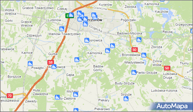 mapa Adamówek gmina Mszczonów, Adamówek gmina Mszczonów na mapie Targeo