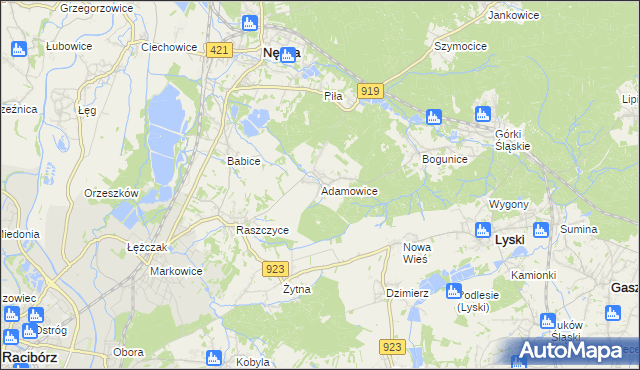 mapa Adamowice gmina Lyski, Adamowice gmina Lyski na mapie Targeo