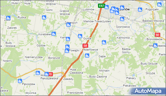 mapa Adamowice gmina Mszczonów, Adamowice gmina Mszczonów na mapie Targeo