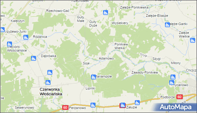 mapa Adamowo gmina Czerwonka, Adamowo gmina Czerwonka na mapie Targeo