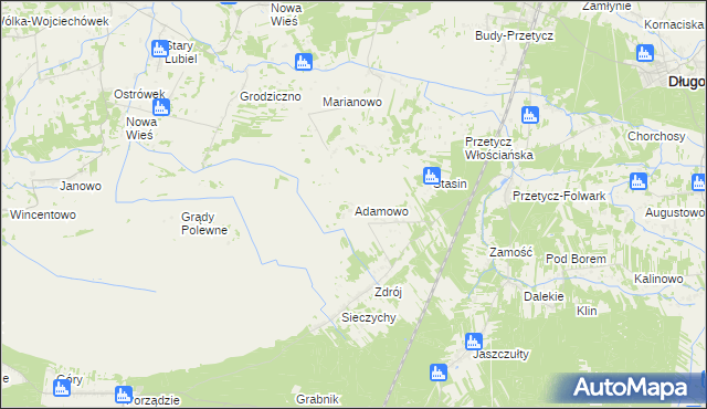mapa Adamowo gmina Długosiodło, Adamowo gmina Długosiodło na mapie Targeo