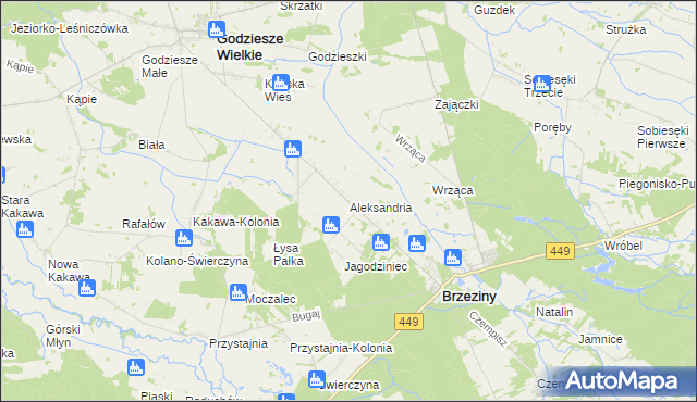 mapa Aleksandria gmina Brzeziny, Aleksandria gmina Brzeziny na mapie Targeo