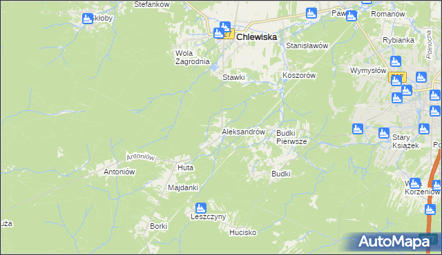 mapa Aleksandrów gmina Chlewiska, Aleksandrów gmina Chlewiska na mapie Targeo