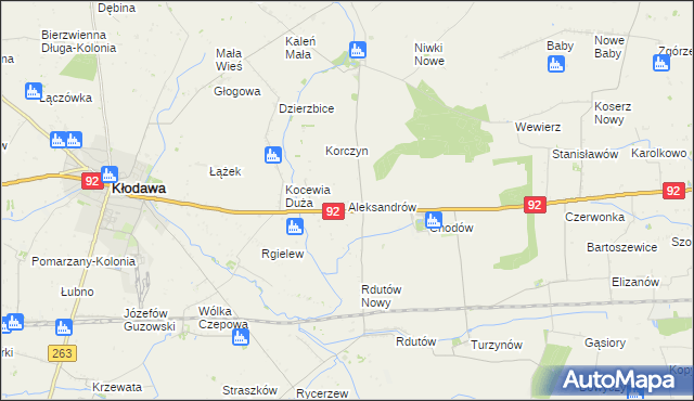 mapa Aleksandrów gmina Chodów, Aleksandrów gmina Chodów na mapie Targeo