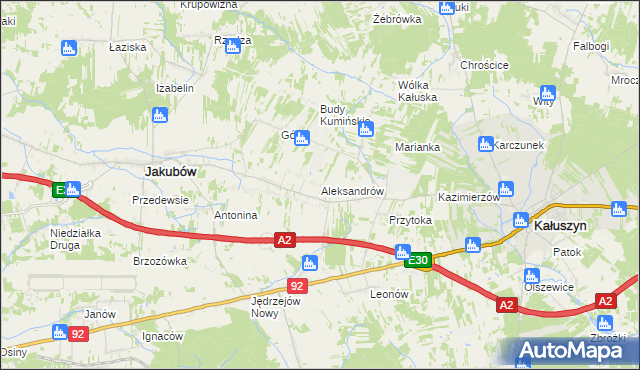 mapa Aleksandrów gmina Jakubów, Aleksandrów gmina Jakubów na mapie Targeo