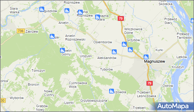 mapa Aleksandrów gmina Magnuszew, Aleksandrów gmina Magnuszew na mapie Targeo